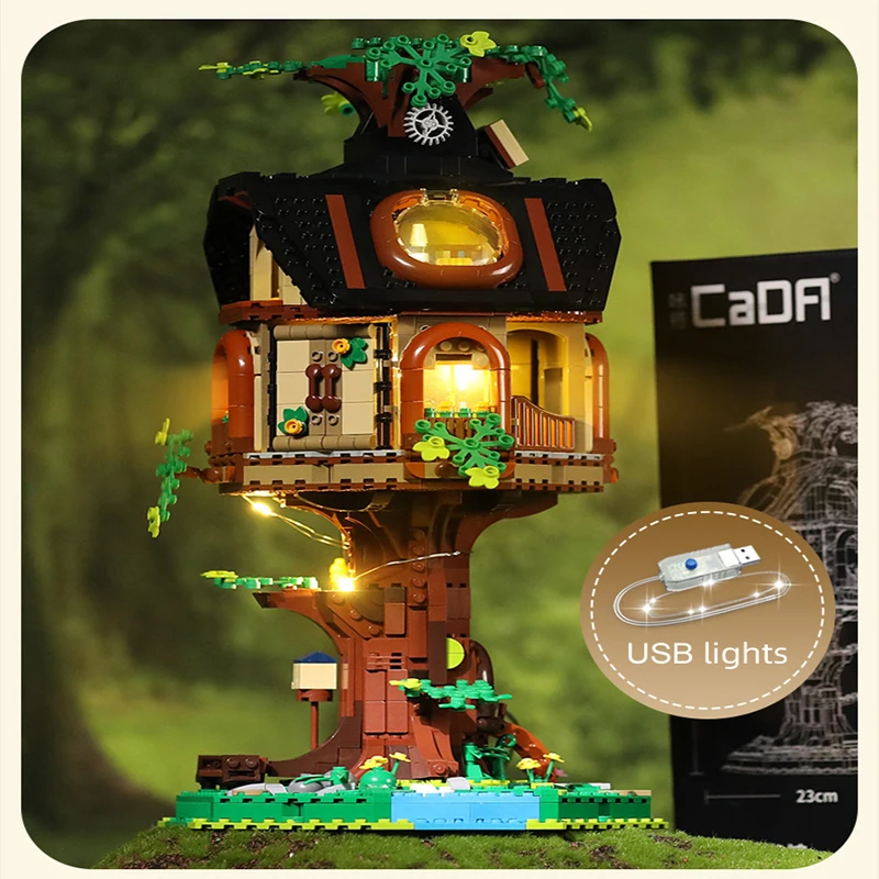 1808 Pcs Cada Forest Tree House Library Architecture Building Blocks City MOC LED Light Friends Home Decoration Bricks Toys Gift