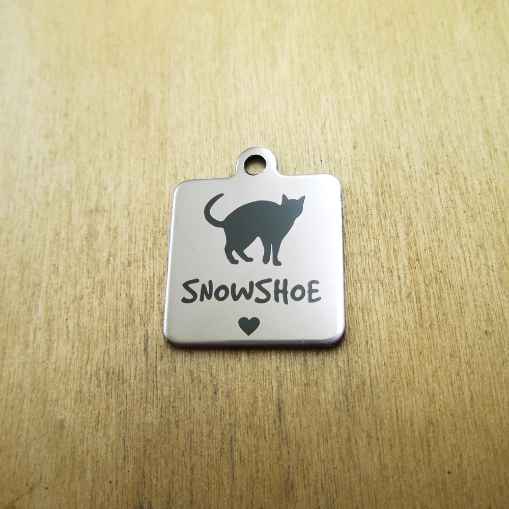 20pcs--Snowshoe  pet mimi stainless steel charms Laser Engraved DIY Charms Pendants