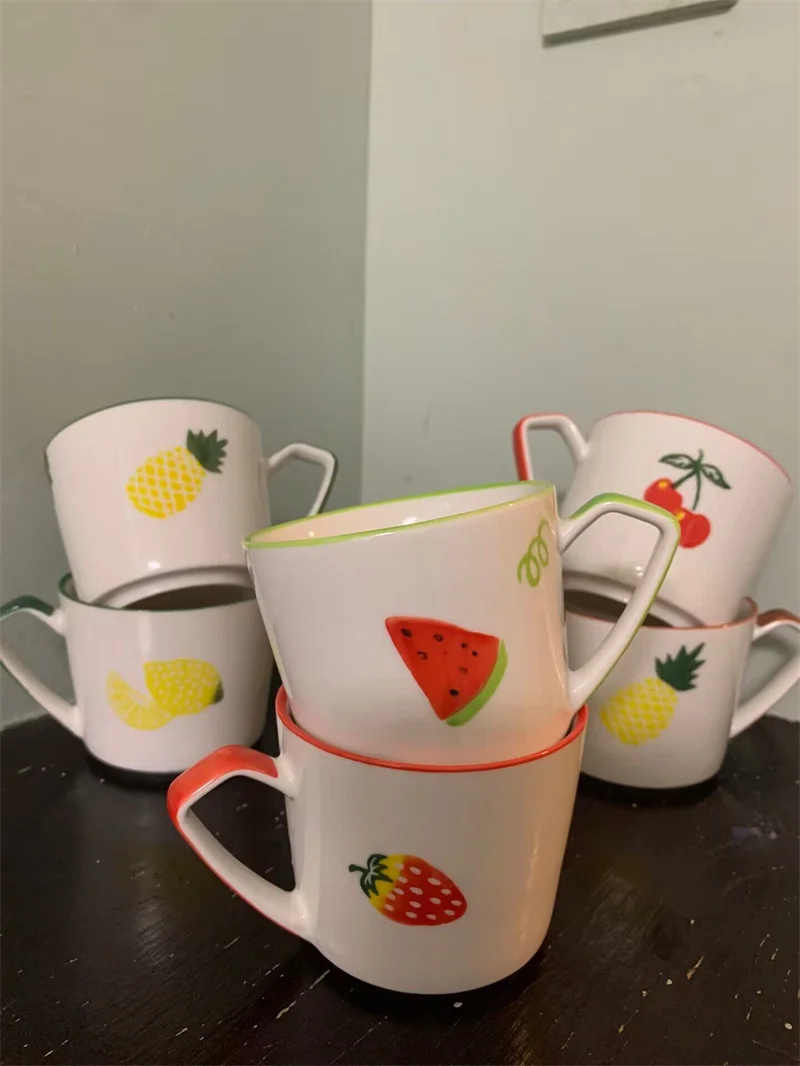 

Fre Fruit Hand-Painted Cerc Mugs Stberry Water Cups Italian Espro Coffee Cups Tea Cups adient Sle Japanes...