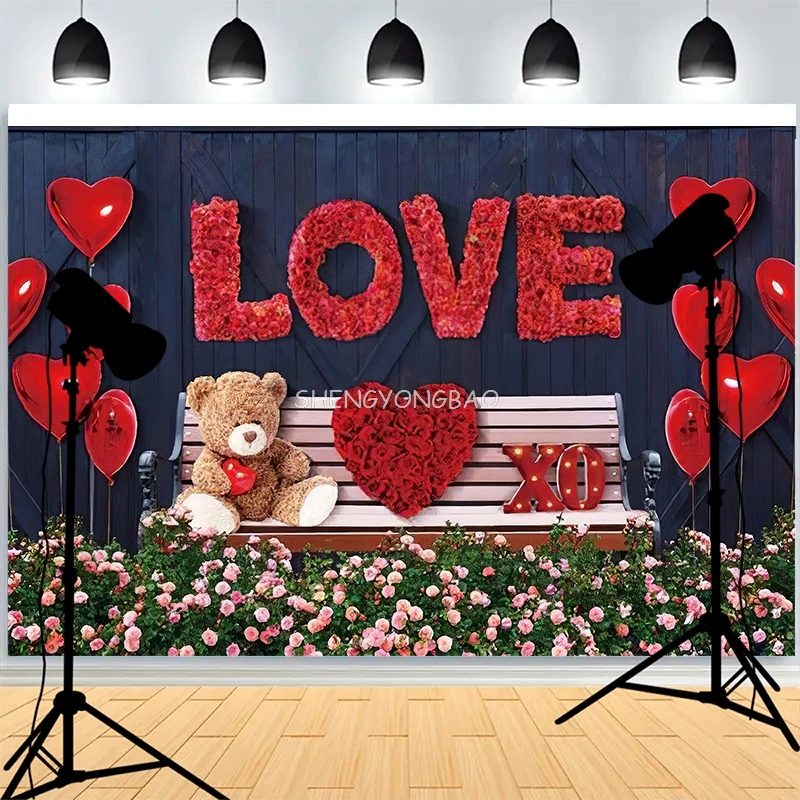 

Valentine's Day Photography Backdrops Prop Rose Flowers Sweet Heart Cupid Party Window Door Photo Studio Background VV-05