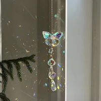 Beautiful garden balcony room decoration window hanging hand woven butterfly dragonfly crystal sun catching wind chime pendant