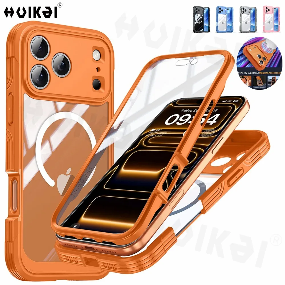 

Для iPhone 17 Pro Max 17 Pro 17, воздушный магнитный чехол, прочный защитный чехол для экрана в стиле милитари, прозрачный чехол для телефона MagSafe