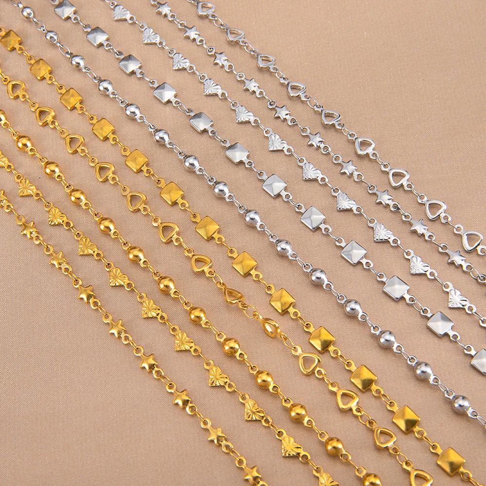 1meter Stainless Steel Heart Star Ball Square Cable Chains for Necklace Bracelet DIY Jewelry Making Supplies