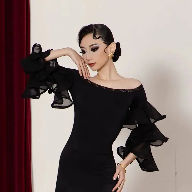 

Зимний топ с открытыми плечами 2025 года для современных танцев, женская одежда для латиноамериканских танцев, вальса, бальных танцев, костюмы для взрослых для тренировок