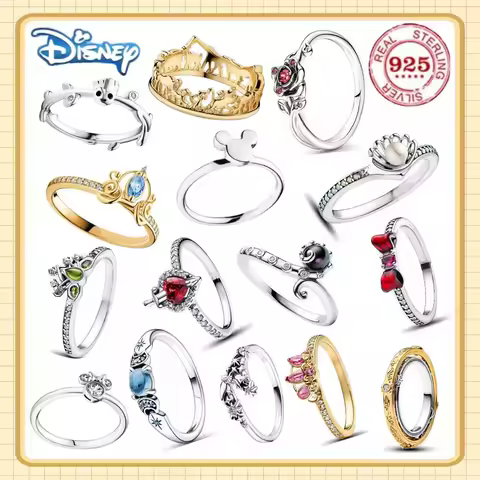 Disney 100% 925 sterling silver sparkling bow crown Mickey rose ring women's wedding party jewelry exquisite and exquisite gifts