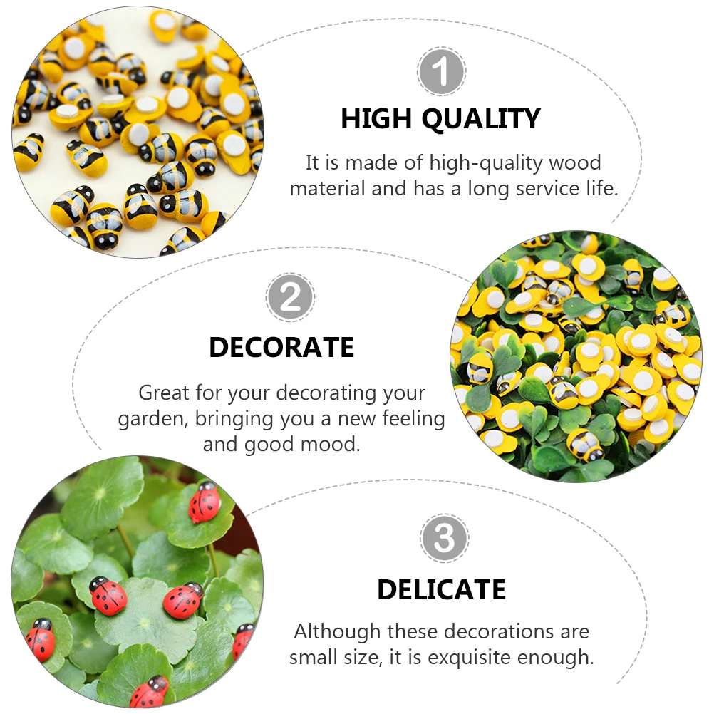 

200pcs Wood Ladybug Decorations Simulation Garden Lawn Outdoor Figurines Durable Waterproof For Home Garden Wall Art Decoration