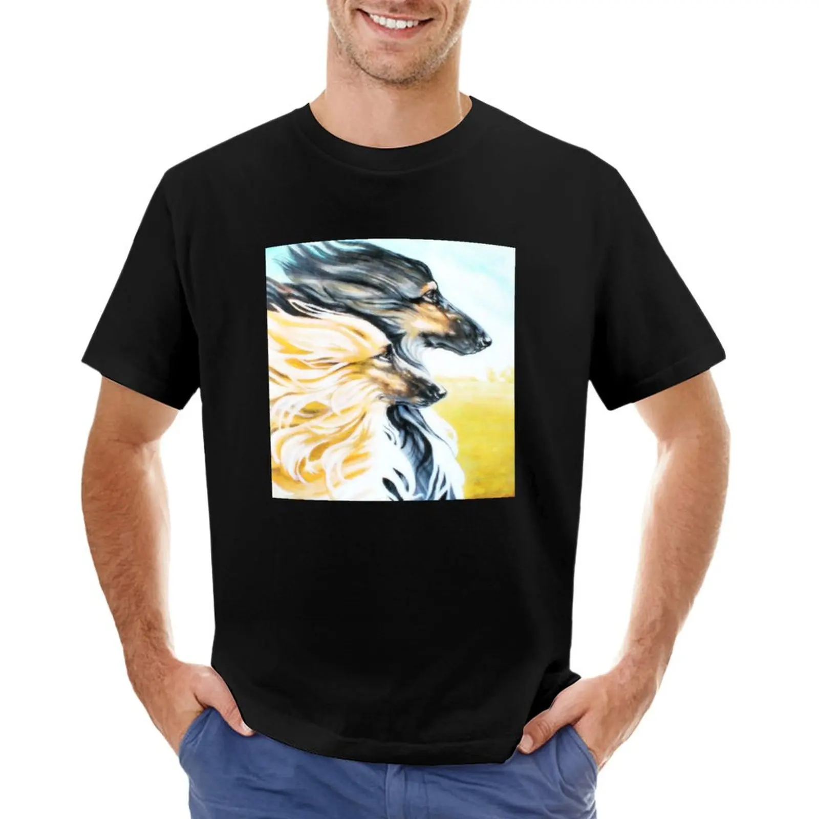 Windswept Afghan Hounds. T-Shirt custom shirt man t shirt tees tops mens t shirts