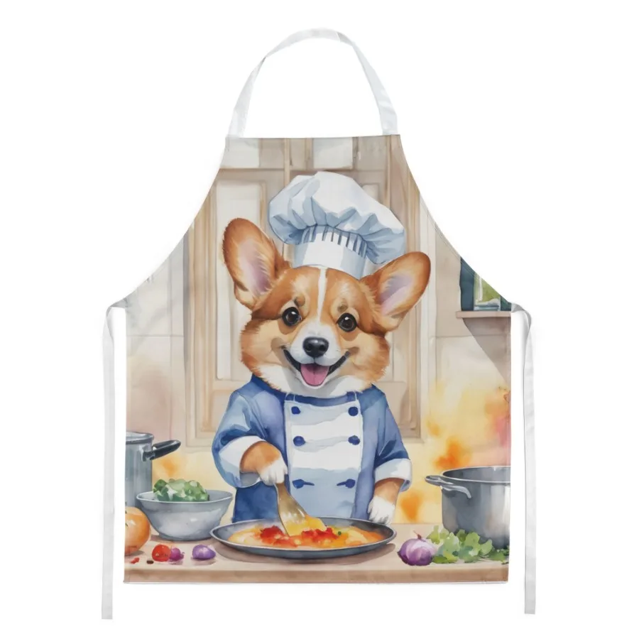 

Фартук Corgi The Chef для приготовления пищи, кухни, сервера, выпечки, поделки, садоводства для взрослых, женщин и мужчин, унисекс, большой многоцветный