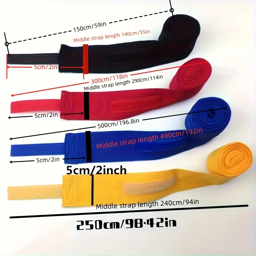 لفافات يد الملاكمة القطنية بطول 2.5 متر للرجال والنساء، الملاكمة التايلاندية، فنون الدفاع عن النفس المختلطة، دعم المعصم الرياضي القتالي، واقي الركبة