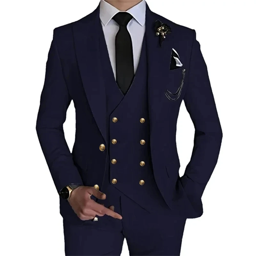 

Fashion 2024 Men's Boutique Business Solid Color Slim Wedding Suit / Male Stretch Fabric 3 Pcs Blazers Jacket Pants Vest