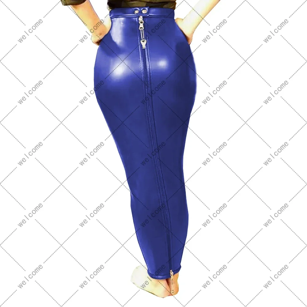 Sexy Female Women PU Leather High Waist Full Zip Lockable Bodycon Sissy Hobble Pencil Skirts Long Skirt Erotic Fetish Elegant