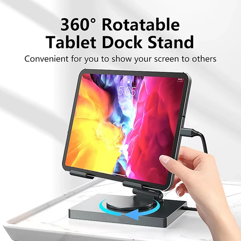 DT21 8-In-1 USB C Hub with 360° Rotating Tablet Stand, 4K 60Hz , PD 100W, USB 3.0, for SD TF Card Reader, Audio Jack, Aluminum