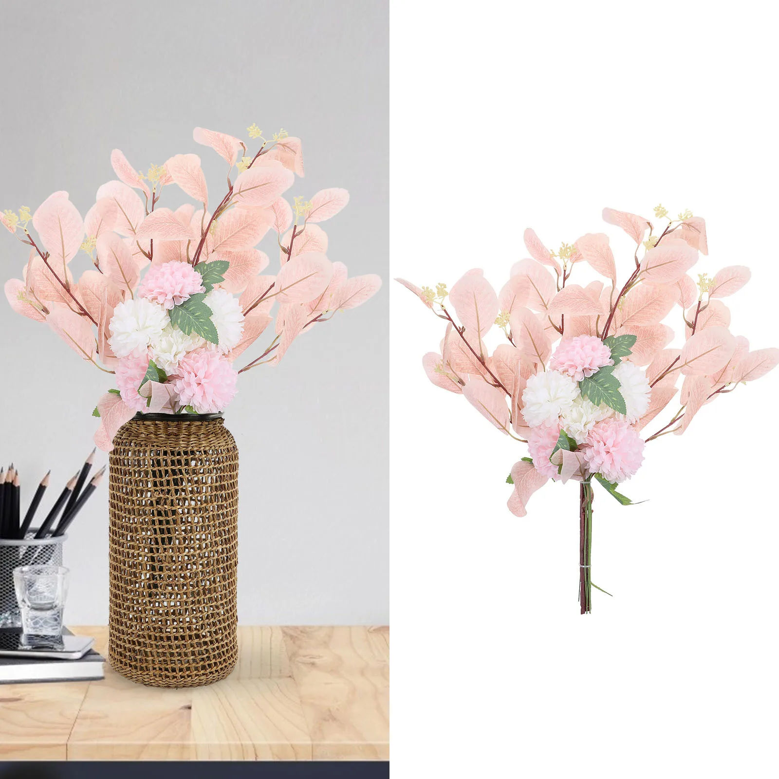 

Simulated Eucalyptus Leaves Chrysanthemum Bouquet Artificial Flower Arrangement Decor For Home Office Party Scene Layout