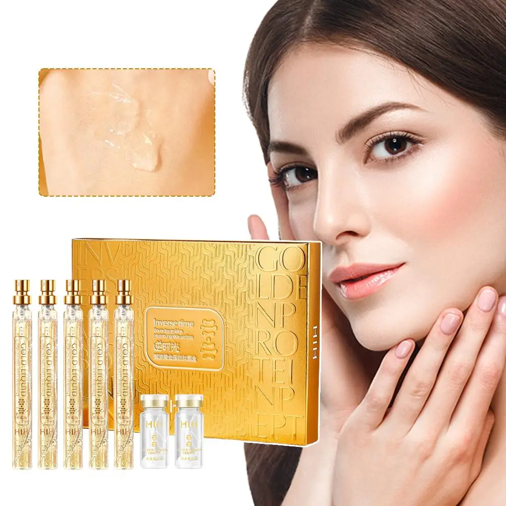 

Сыворотка HIH Golden Liquid Lifting Firming Moisturizing Care Serum Thread для всех типов кожи, набор с эластичными протеинами, пептидами и коллагеном.