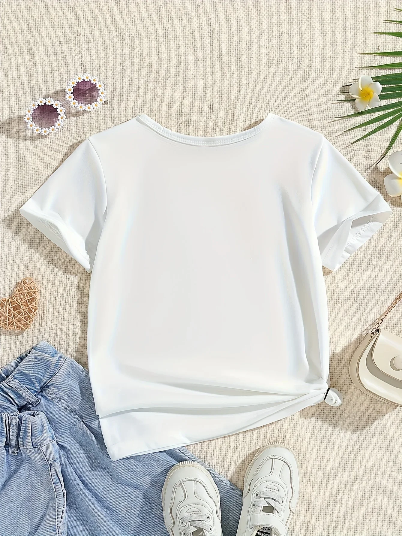 Summer Baby Girl White Clothes Kid Girls Casual Rainbow Printed T-shirts Children Fashion Crew Neck Short Sleeve Top image 2