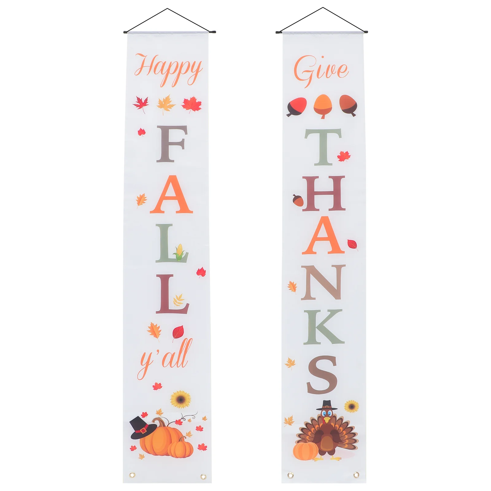 2 Pcs Thanksgiving Couplets Emblems Festival Door Banner Autumn Party Polyester Cloth Porch Signs for Day