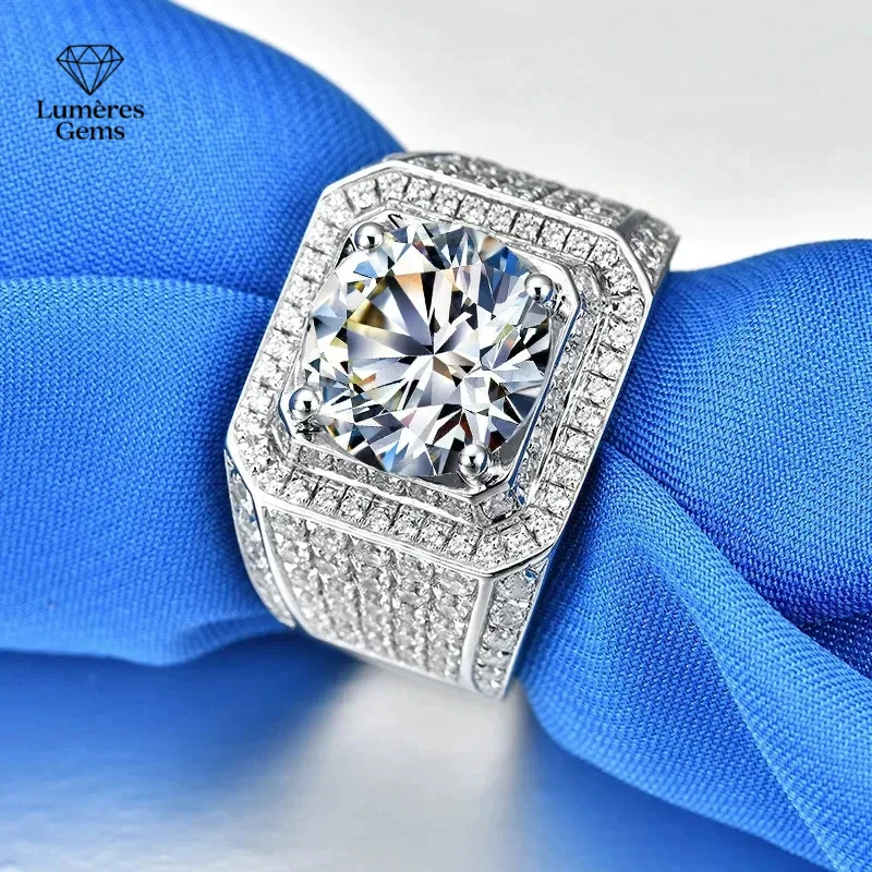 

Solid 14K White Gold AU585 Platinum PT950 Four Claw Men'S 3 Carat Moissanite Diamond Ring Fashion Simple