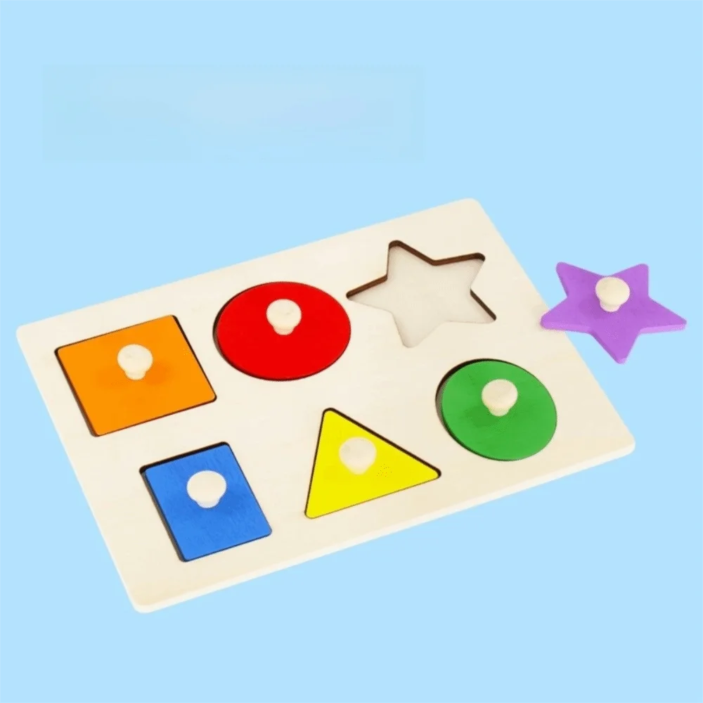 Colorful Wood Shape Puzzle Solid Construction Hand Eye Coordination Geometric Shape Board Fine Motor Skill Geometric Shape Toy
