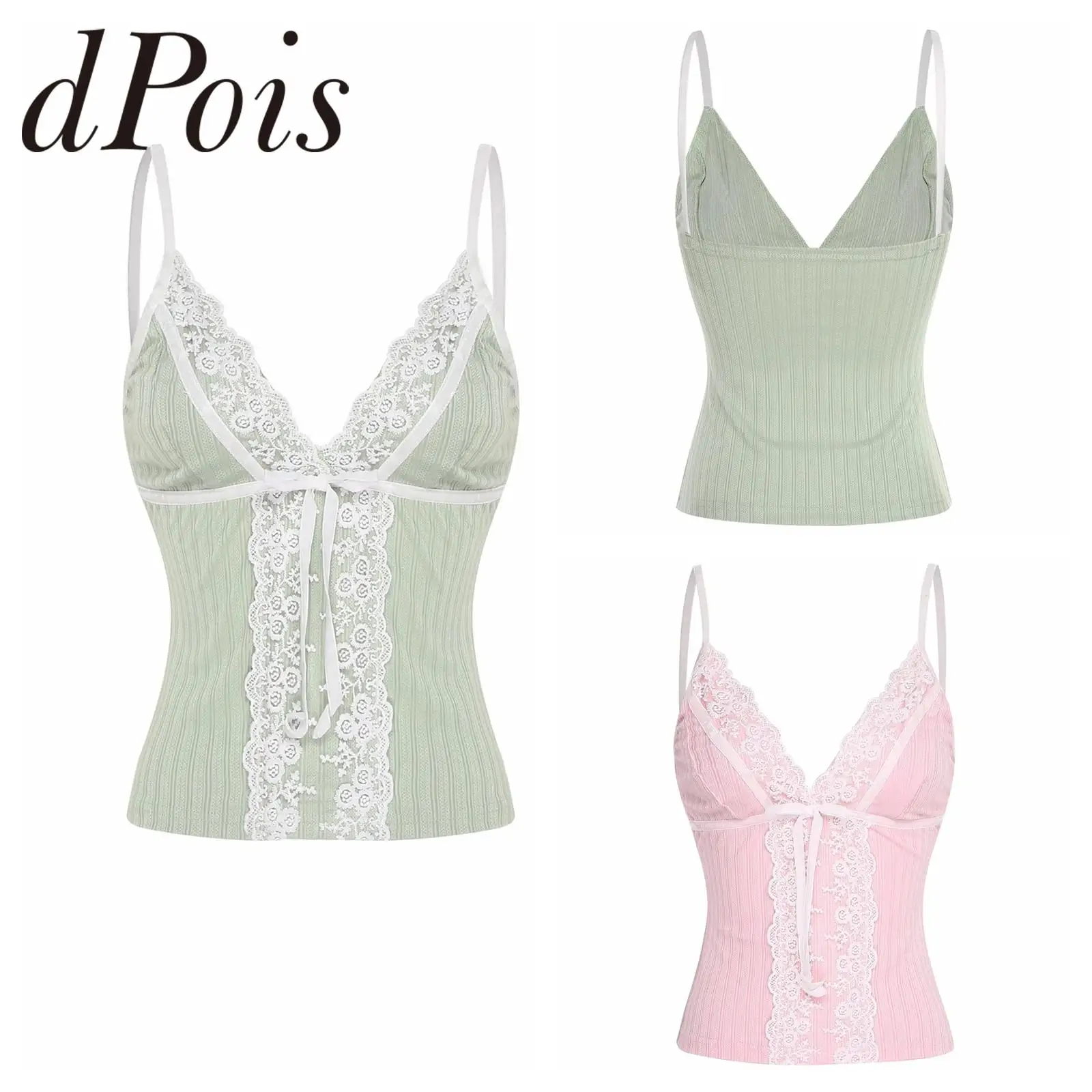 Women's Swimwear V Neck Beach Camisole Swim Tops Spaghetti Strap Lace Trim Sleeveless Vest Top for Pool Party Swimming Camis