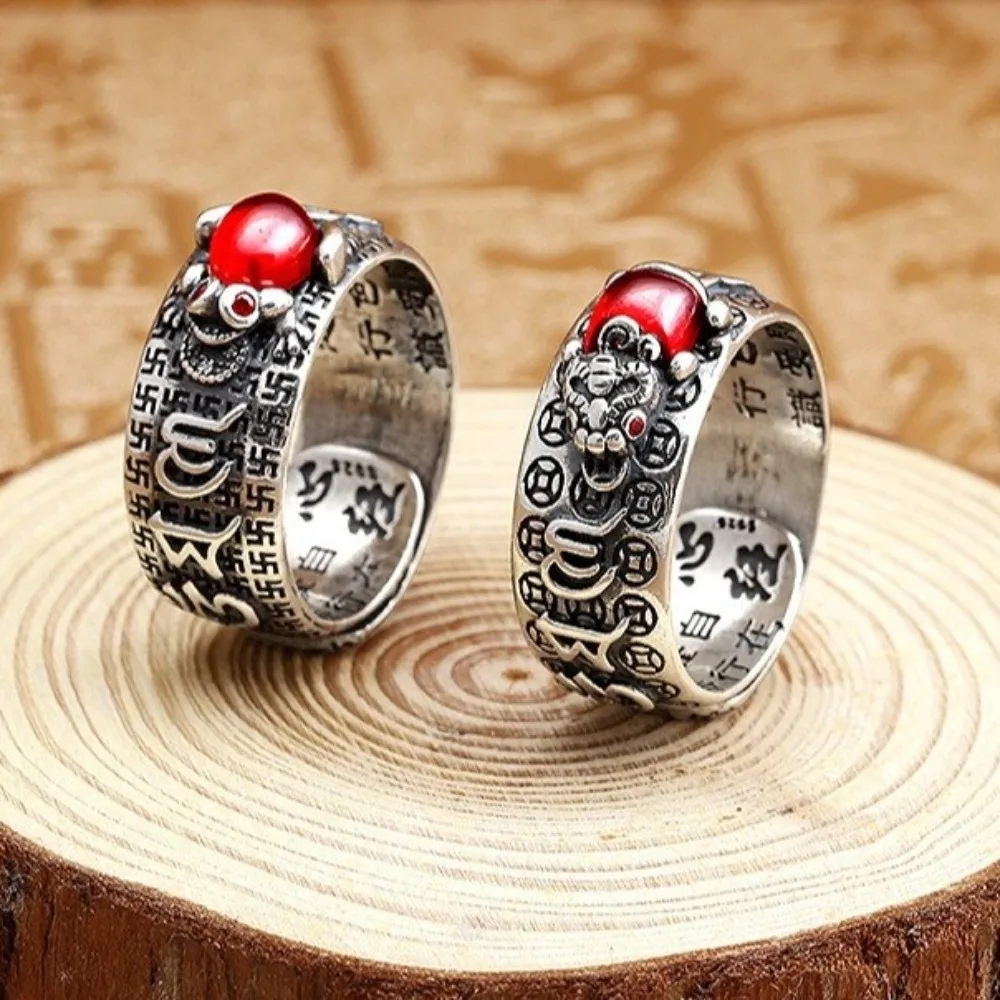 Elegant Chinese Pixiu Ring Silver Plated Adjustable Wealth Amulet Ring Unisex Portable Lucky Jewelry Ring Birthday Gift