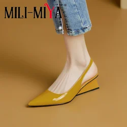 MILI-MIYA Fashion Wedges Women Full Genuine Leather Pumps Pointed Toe Slingbacks Slip On Dress Party Shoes Big Size 34-40