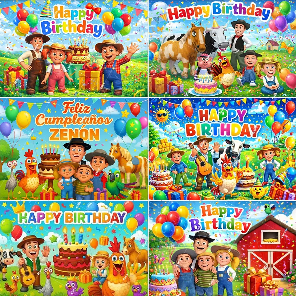 

Cartoon La Granja De Zenon Backdrop Children's Birthday Party Decoration Green Grass Farm Banner Baby Shower Supplies Gifts