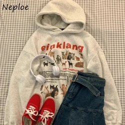 Neploe American Street Cute Cat Print Sweatshirts Autumn Thicked Warm Sweatshirt Women Y2k Long Sleeve Hoodie Tops Women