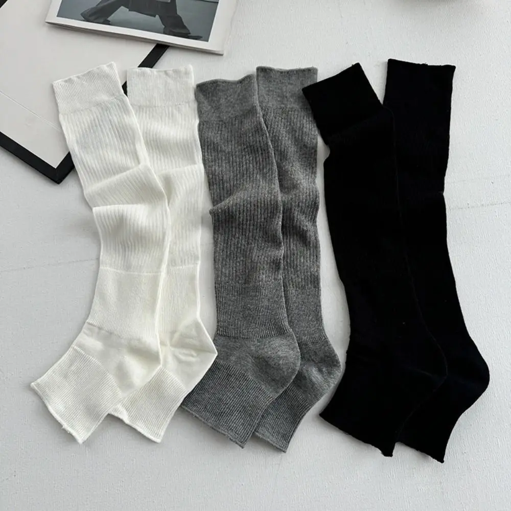 All Match Lolita JK Calf Socks Solid Color Open Toe Knee High Socks Ultra-Thin Cotton Mid-tube Stocking Summer