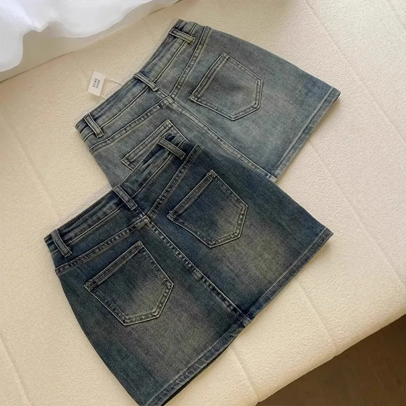 Sexy Retro Denim  Skirt Women's Anti-Light High Waist A-Line Slimming American Hot Girl Bodycon Half-length Summer Skirt