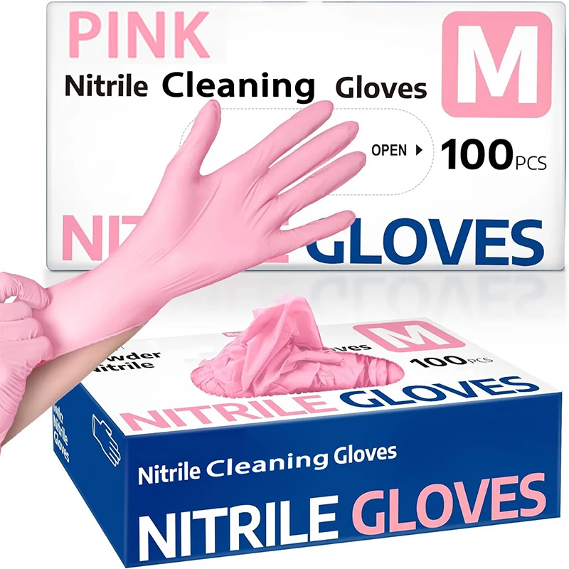 10/20/50/100PCS Light Pink Nitrile Gloves Disposable Kitchen Cleaning Gloves Anti Dirty Hands Kitchen Cleaning Tattoo Hair Dye