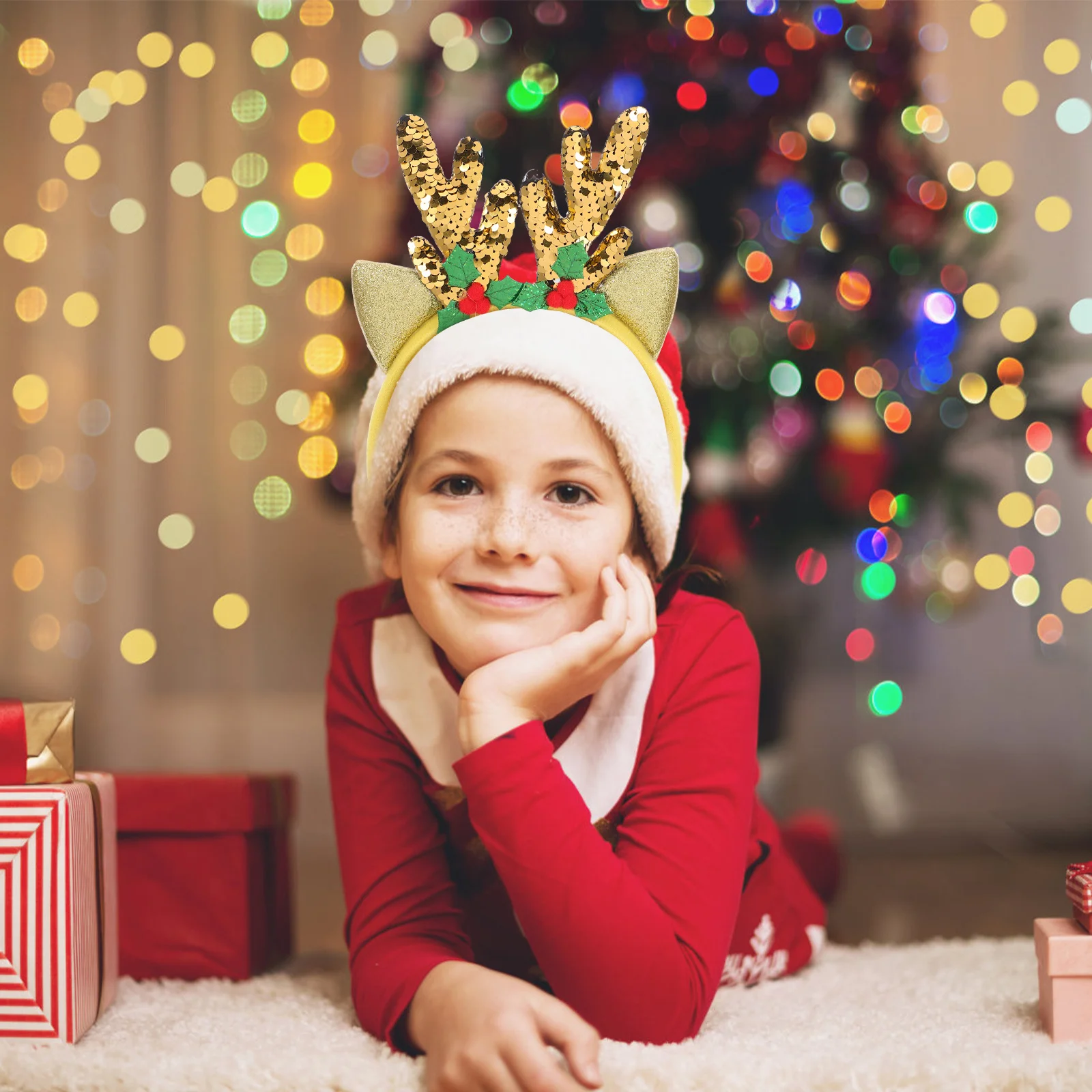 عيد الميلاد الرنة قرن الوعل عقال الأيائل آذان هيرباند ملحقات الحفلات عيد الميلاد الترتر أغطية الرأس قرن الوعل الشعر هوب عيد الميلاد هيرباند #6