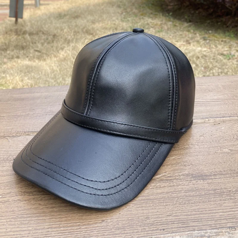 

Sales Spring Men Real Leather Baseball Caps Sheepskin Men Youth Duck Tongue Wamr Hats Hip Pop Bonnet Femme