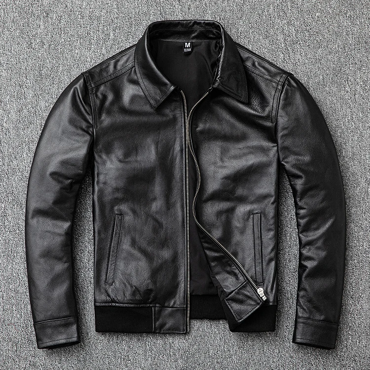 

Free shipping.Plus size Father's genuine leather jacket.100% natural cowhide coat.Men classic casual cheap leather cloth.