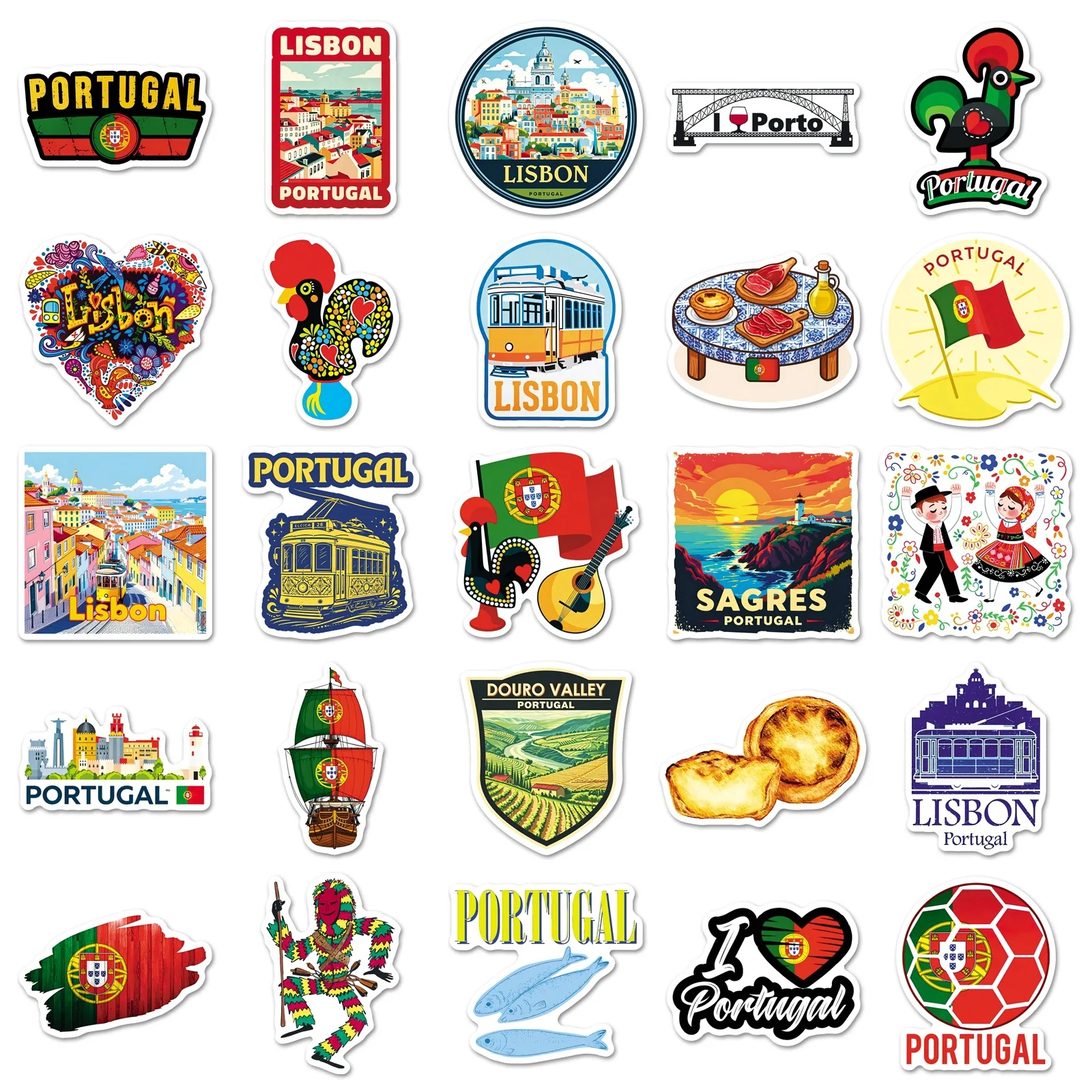 50PCS Portugal Travel Stickers Lisbon Porto City Landscape Flag Waterproof Decor Stickers DIY for Laptop Water Bottle Luggage