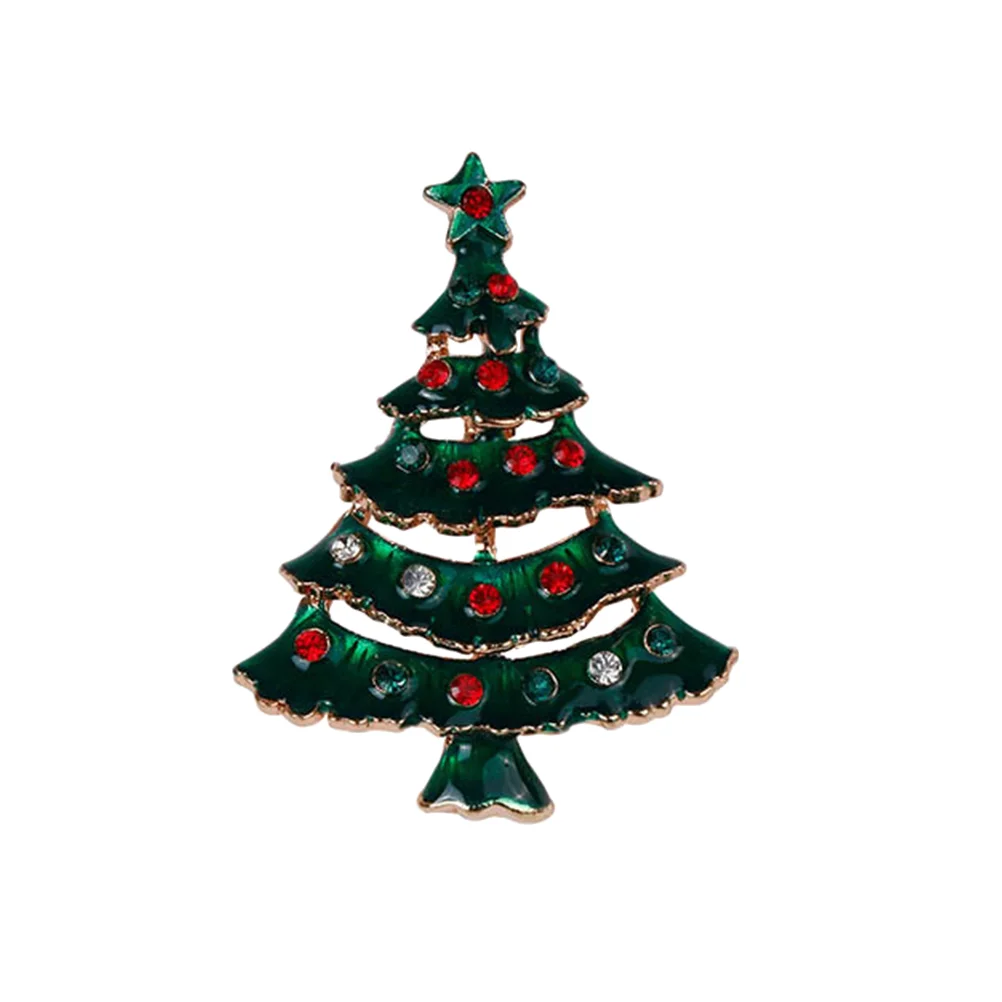 2 Pcs Xmas Party Accessory Alloy Brooch Shining Christmas Tree Breastpin Attractive