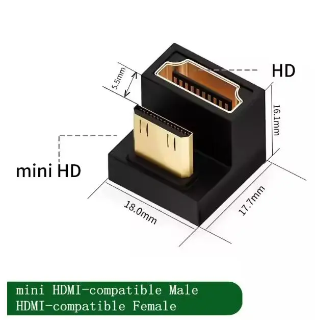Mini HDMI-compatible Male to HDMI-compatible 2.1 Female Extension Adapter 360 Degree Angled U-shaped Converter 4K 8K 60Hz