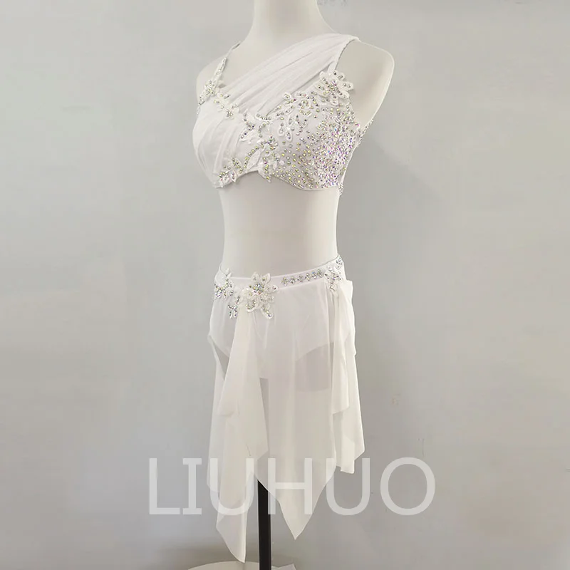 White Color Lyrical Dance Dress Customize Skirts for Girls Pole Dance Dress for Performanmce