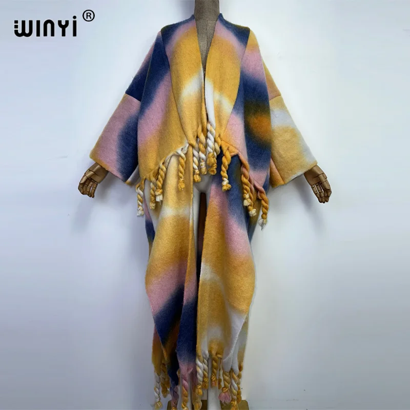 WINYI Winter Women High Quality Luxury Long Fur Coat tassel comfortable printing coat Loose Female longue Thick Warm OverCoat