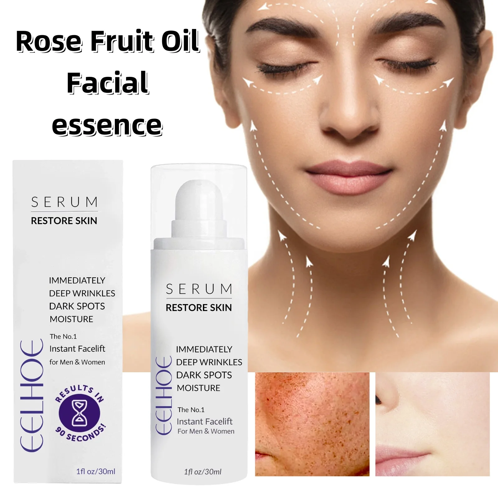 EELHOE Rose Fruit Oil Facial essence Lightens Spots, Fine Lines, Firms, Brightens, Softens, Moisturizes and Skin Care essence