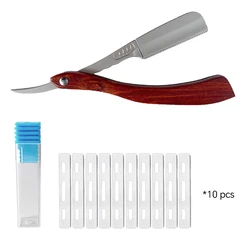 Whityle Beard Trimmer Wooden Folding Straight Razor With 10 Replaceable Blade Metal Shave Knife Style FR01