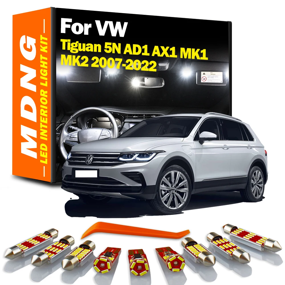 MDNG Akcesoria do VW Volkswagen Tiguan 5N AD1 AX1 MK1 MK2 2007-2016 2017 2018 2019 2020 2021 2022 Zestaw żarówek LED do oświetlenia wnętrza