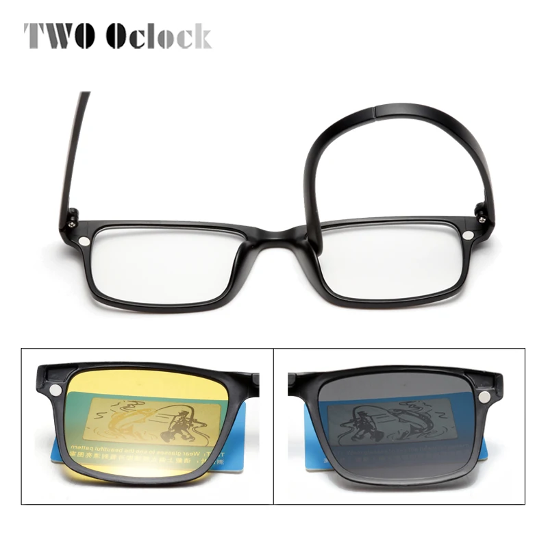 TWO Oclock Flexible Magnet Sunglasses Men Polarized Clip On Glasses Women 7 In 1 Ultra-Light Square Glasses 3D Optic Frame A2247