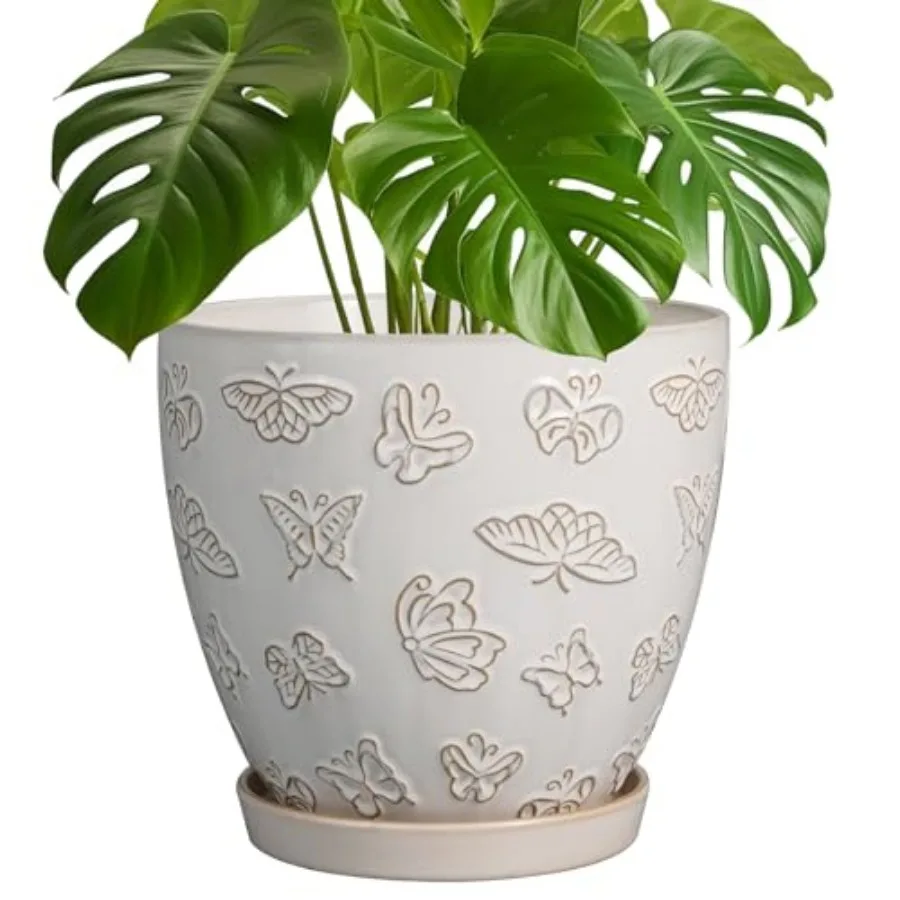 

Ceramic Planter - Plant Pot with Drainage Hole Saucer Modern Flower Pot for Indoor Outdoor Plants