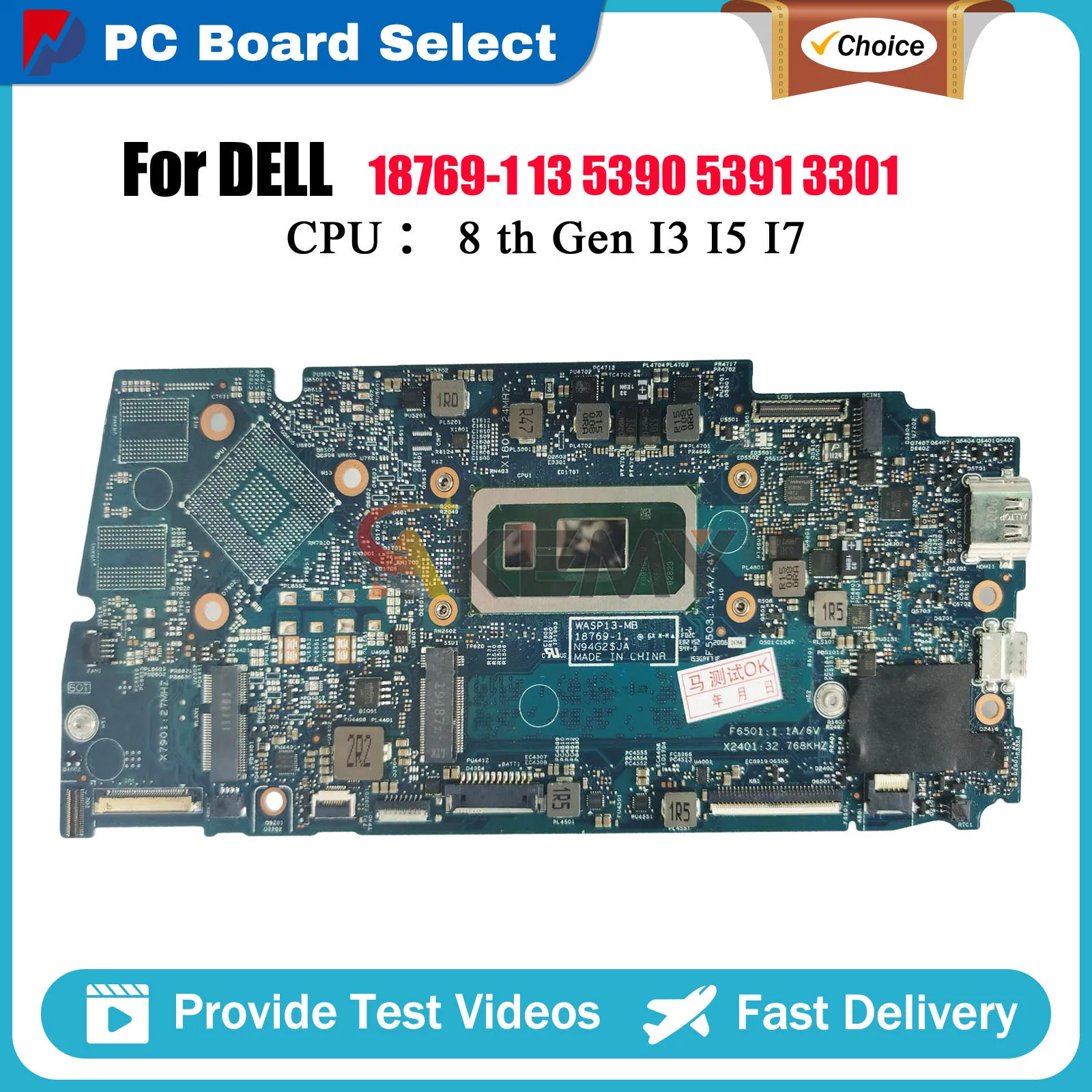 

Laptop Motherboard For Dell Latitude 3301 Vostro 5390 5391 7391 WASP13-MB 18769-1 CN-02D48N 0F62D6 01NFHD 100% Fully Tested