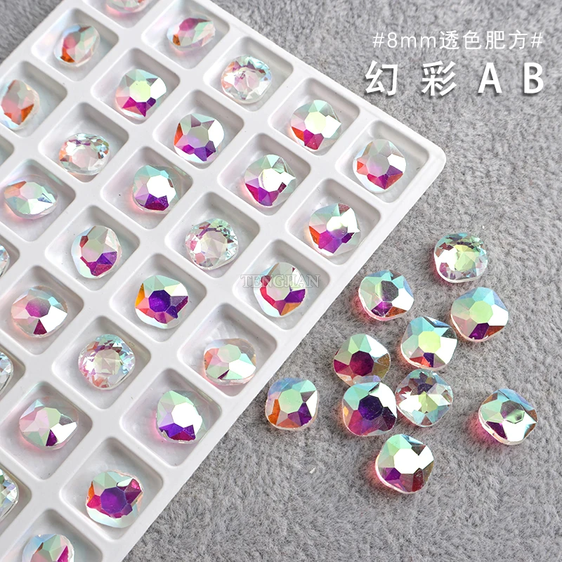 14 Color Square Octagon 8MM Transparent Crystal Glass Pointed Bottom Nail Art Rhinestone 3D DIY Manicure Decoration Stone