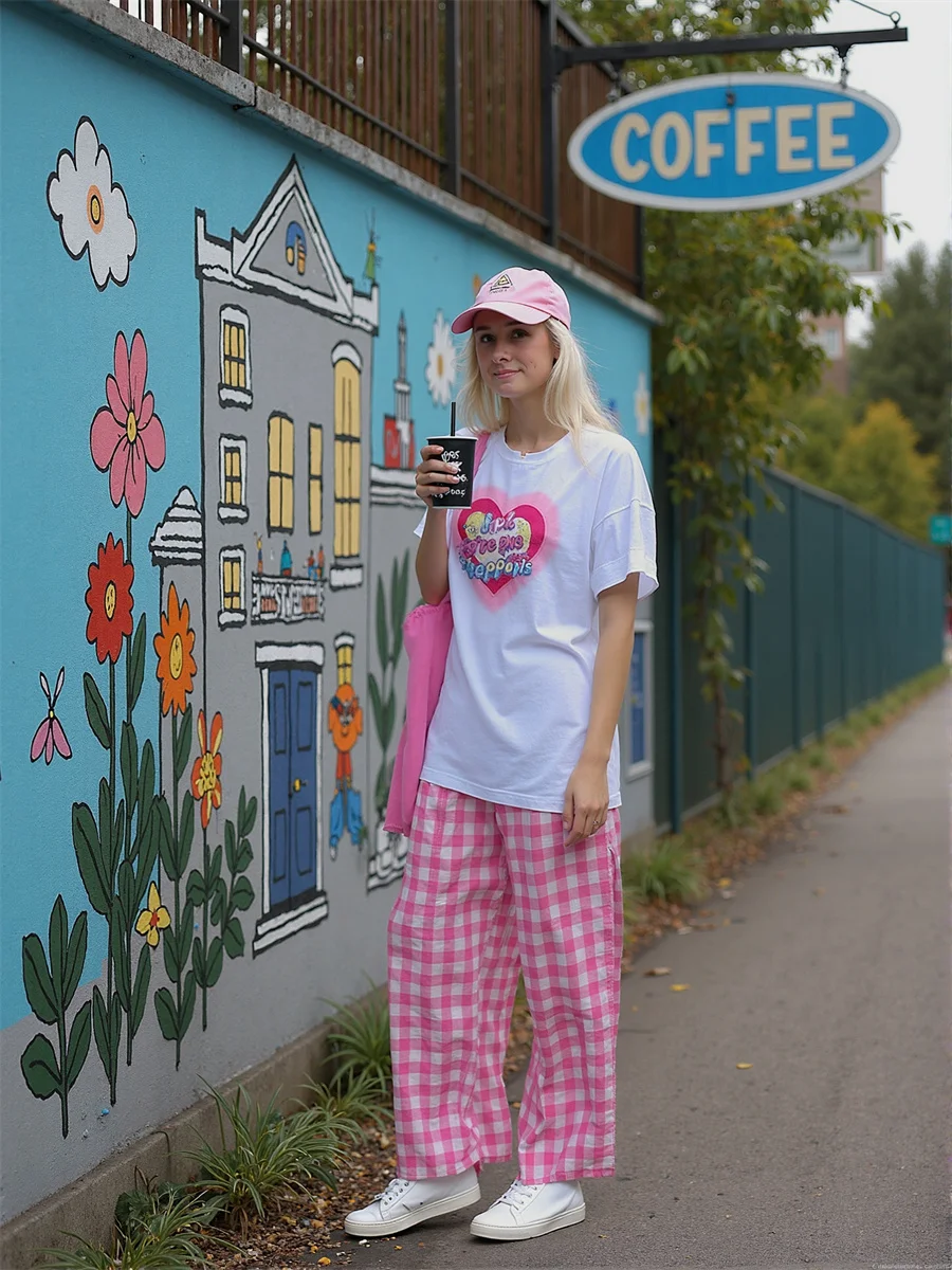 السراويل الفضفاضة للنساء الأزرق الوردي مكبل عارضة عداء ببطء نمط مرونة الخصر الرباط جيوب مريحة فضفاضة تناسب ارتداء اليومي #2