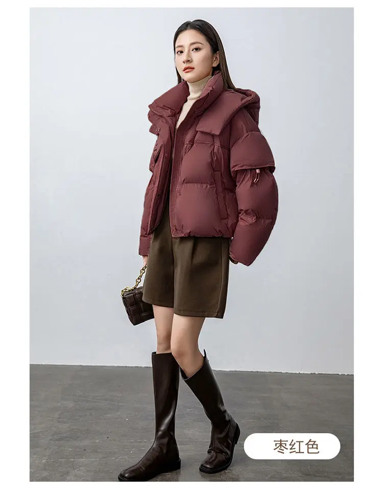 Winter Detachable Sleeve Down Cotton Jacket for Women New Short Style Fashionable Thick Warm Bread Jacket Coat