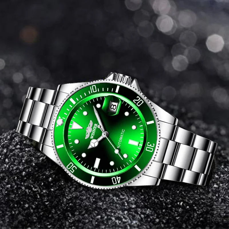 Winner 02B Can rotate the bezel Waterproof Luminous Casual Automatic Mechanical Watches Sports Men Steel Wristwatch Reloj Hombre