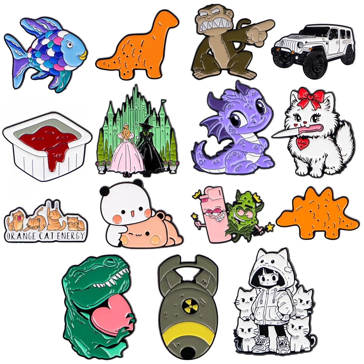 Cartoon Bunte Fisch Coole Emaille Pin Auto Anstecknadeln für Rucksäcke Kleidung Dinosaurier Abzeichen Katze Brosche Schmuck Geschenke für Freunde