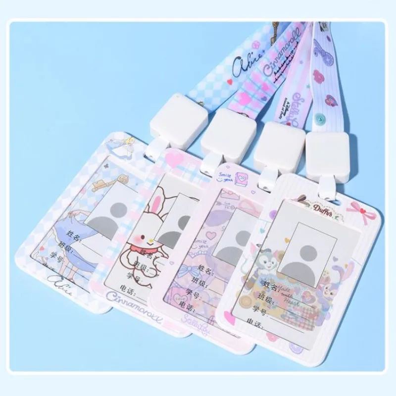 Student ID Card Holder School Badge Holder Card Protection Case Cartoon Pattern Card Holder Telescopic Lanyard